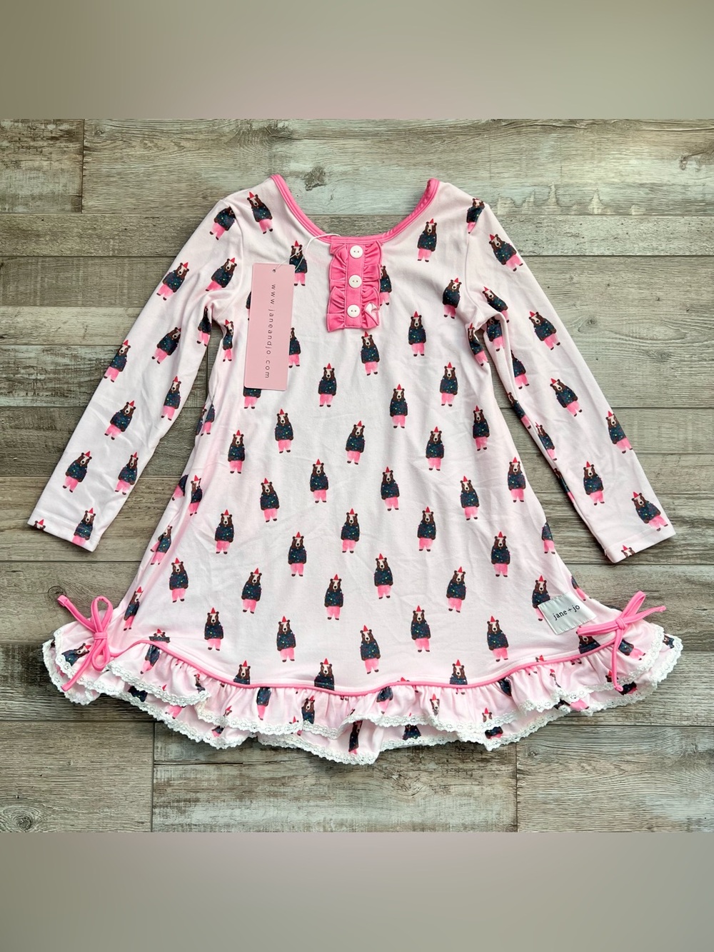 NWT Jane + Jo Girls Lacey Lounge Gown in Sweater Bears Size 7